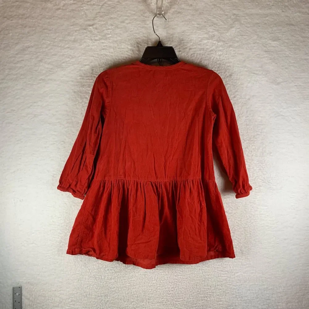 Hanna Andersson Girl's Long Sleeve Button Front‎ Orange Corduroy Dress 8 130cm